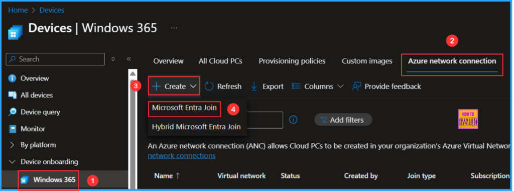 How to Create Entra Joined Azure Network Connection for Windows 365 Cloud PCs in Intune 2 How to Create Entra Joined Azure Network Connection for Windows 365 Cloud PCs in Intune. Fig. 2