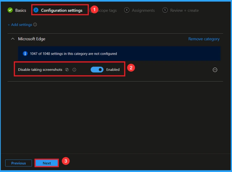How to Disable Screenshots Policy to Limit Content Capture from Within MS Edge Browser Using Intune 5 How to Disable Screenshots Policy to Limit Content Capture from Within MS Edge Browser Using Intune - Fig.5