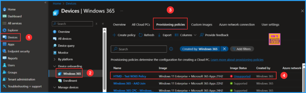 How to Resolve Windows 365 Provisioning Policy Unsupported Image Status in Intune 2 How to Resolve Windows 365 Provisioning Policy's Unsupported Image Status in Intune. Fig. 2