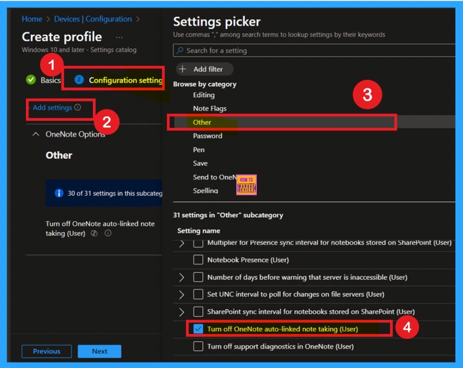 Turn off OneNote Auto-Linked Note Taking policy using Intune Policy 3 Turn off OneNote Auto-Linked Note Taking policy using Intune Policy -Fig.3