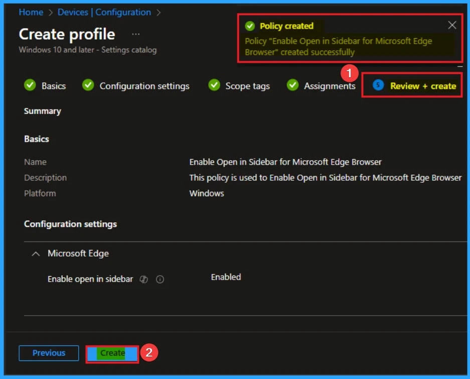 Control Access to Open in Sidebar for Microsoft Edge Browser using Intune 9 Control Access to Open in Sidebar for Microsoft Edge Browser using Intune - Fig.9