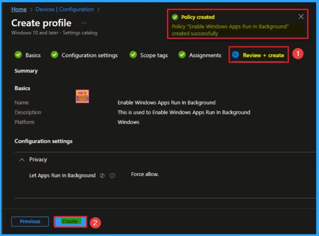 Enable Windows Apps Run in Background to Manage Privacy using Intune 8 Enable Windows Apps Run in Background to Manage Privacy using Intune - Fig.8