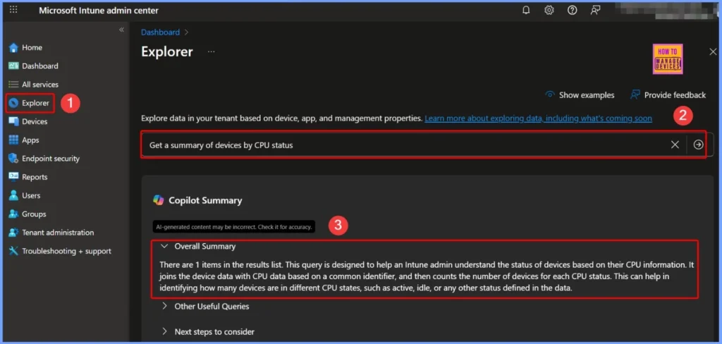 Get Summary of Devices by CPU Status using Intune Copilot Explorer 1 Get Summary of Devices by CPU Status using Intune Copilot Explorer - Fig.1