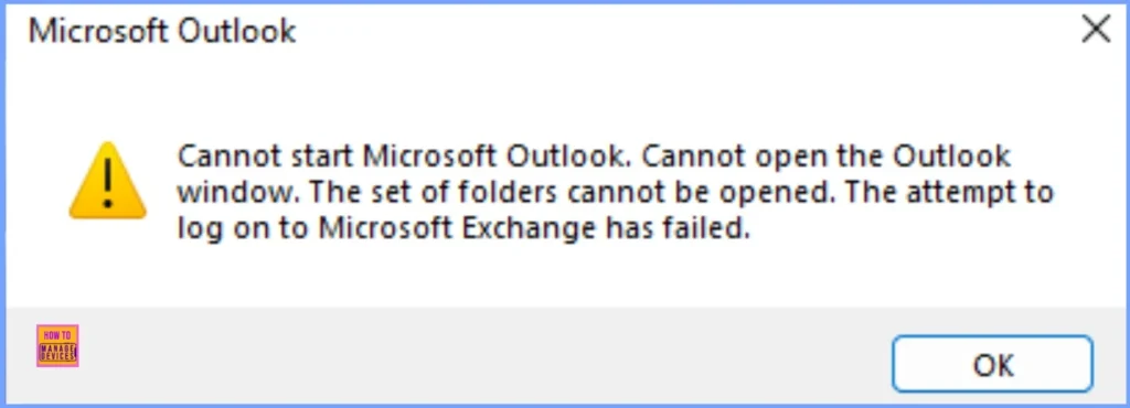 How to Fix Classic Outlook Error when Microsoft Exchange Logon Fails - Fig.1