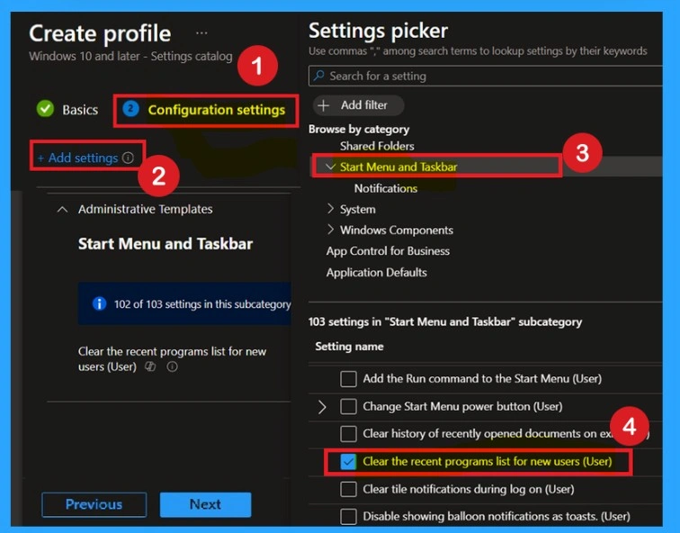 Control Recent Programs Visibility for New Users using Intune Policy 3 Control Recent Programs Visibility for New Users using Intune Policy -Fig.3