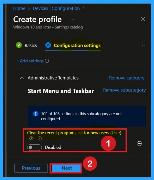 Control Recent Programs Visibility for New Users using Intune Policy 4 Control Recent Programs Visibility for New Users using Intune Policy -Fig.4