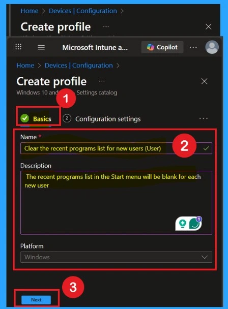 Control Recent Programs Visibility for New Users using Intune Policy 2 Control Recent Programs Visibility for New Users using Intune Policy -Fig.2
