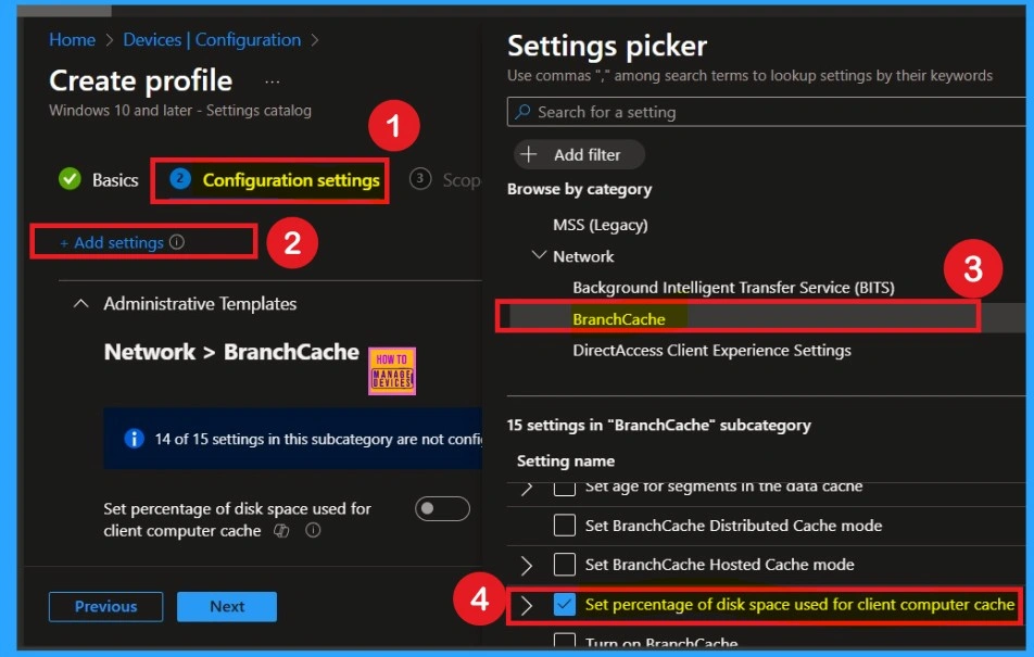 Configure Percentage of Disk Space used for Client Computer Cache using Intune Policy 3 Configure Percentage of Disk Space used for Client Computer Cache using Intune Policy- Fig.3