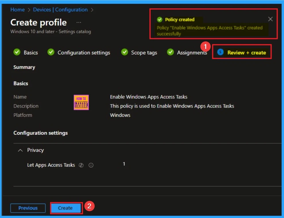 Enable Windows Apps Access Tasks to Prioritizing Security and Privacy using Intune 8 Enable Windows Apps Access Tasks to Prioritizing Security and Privacy using Intune - Fig.8