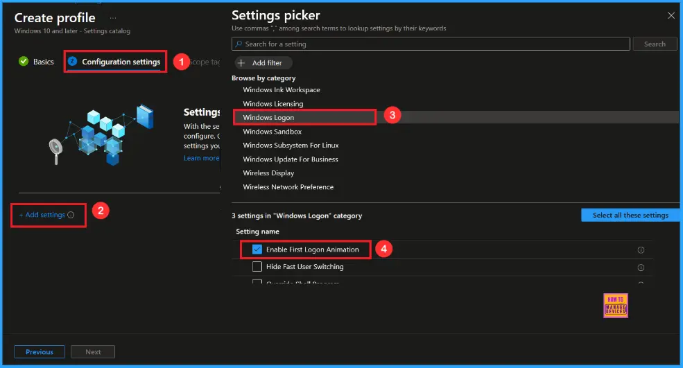 Enable or Disable the First Sign in Animation Policy on Windows11 to Skip Setup Prompts using Intune 3 Enable or Disable the First Sign in Animation Policy on Windows to Skip Setup Prompts using Intune - Fig.3