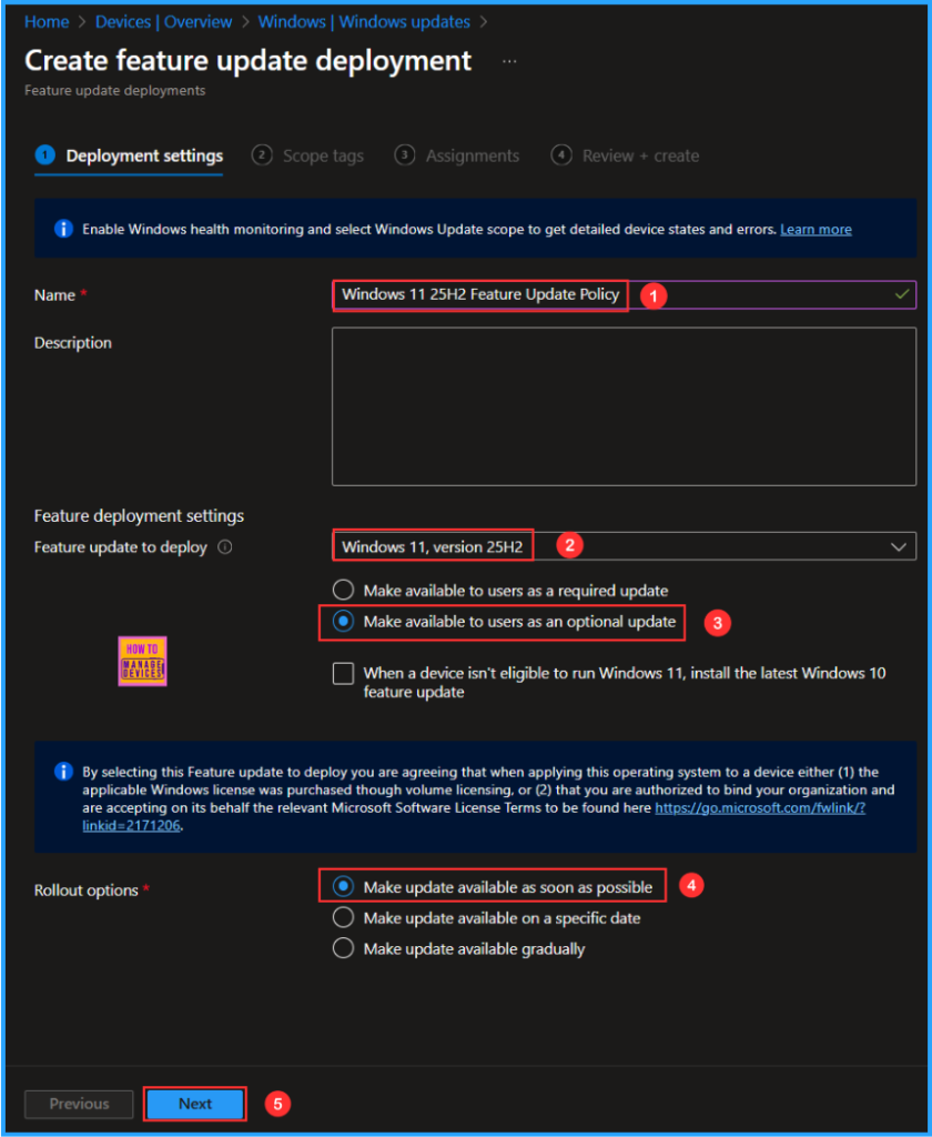 How to Create a Windows 11 25H2 Feature Update Policy using Intune 3 How to Create a Windows 11 25H2 Feature Update Policy using Intune. Fig. 2