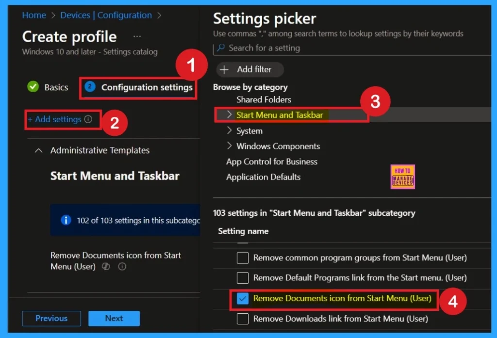 Remove Documents Icon from the Start Menu using Intune Policy -Fig.3