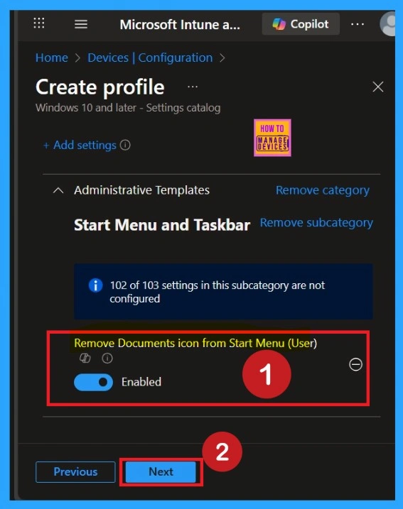 Remove Documents Icon from the Start Menu using Intune Policy -Fig.5