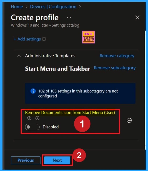 Remove Documents Icon from the Start Menu using Intune Policy -Fig.4