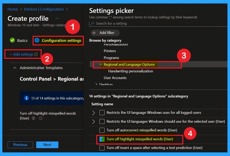Turn On or Off Highlight Misspelled Words Using Intune Policy - Fig 4