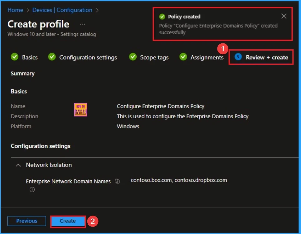 Configure Enterprise Domains Policy to Automatically Protect All Work Data using Intune 8 Configure Enterprise Domains Policy to Automatically Protect All Work Data using Intune - Fig.8