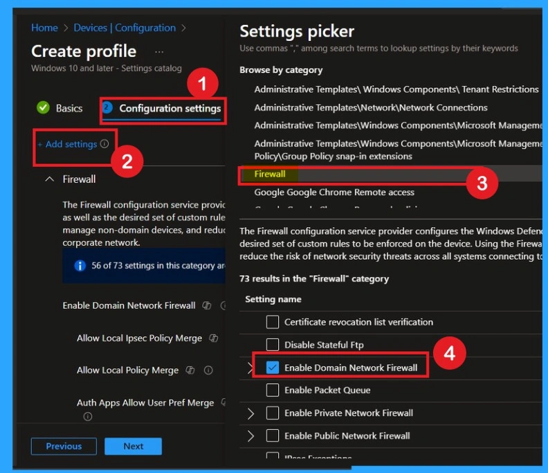 Enable Disable Domain Network Firewall using Intune Policy -Fig.4