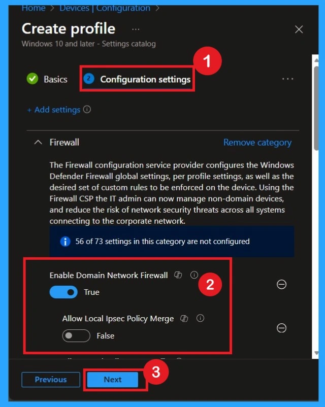 Enable Disable Domain Network Firewall using Intune Policy -Fig.5