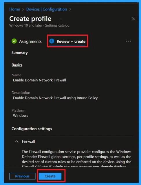 Enable Disable Domain Network Firewall using Intune Policy -Fig.8