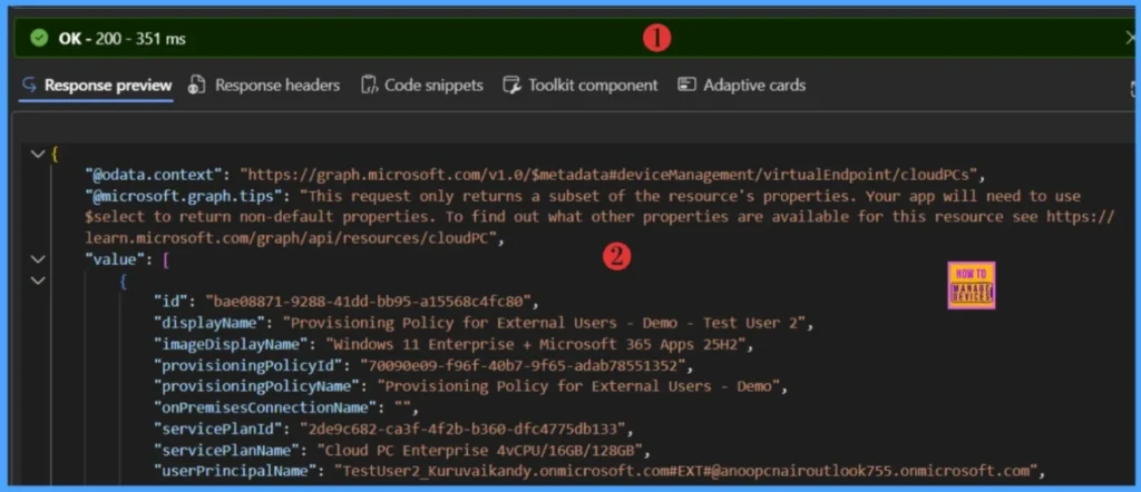 How to List all Windows 365 Cloud PCs in your Tenant using Microsoft Graph API. Fig-04