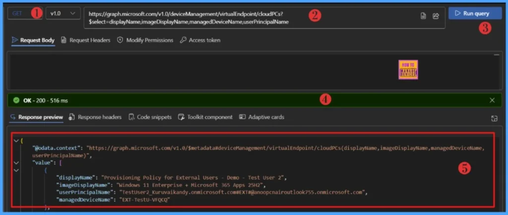 How to List all Windows 365 Cloud PCs in your Tenant using Microsoft Graph API. Fig-05