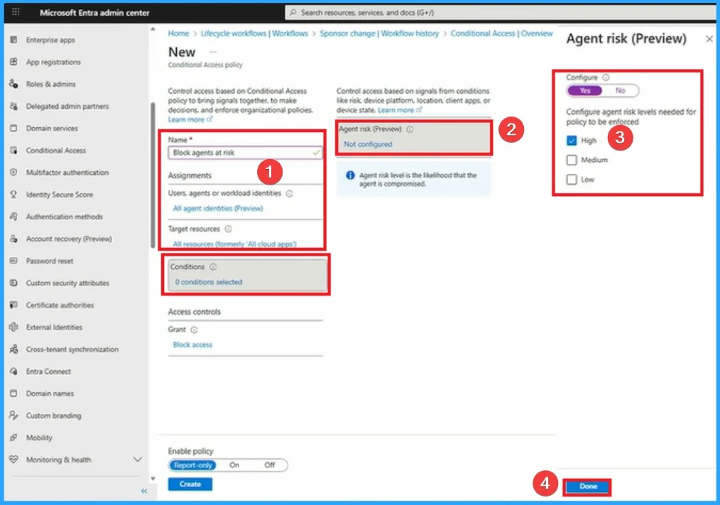 Setup Risk-Based Conditional Access for Entra Agents to Automatically Protect against Compromised Agents - Fig.3 - Creds to MS