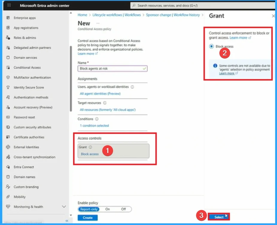 Setup Risk-Based Conditional Access for Entra Agents to Automatically Protect against Compromised Agents - Fig.4 - Creds to MS