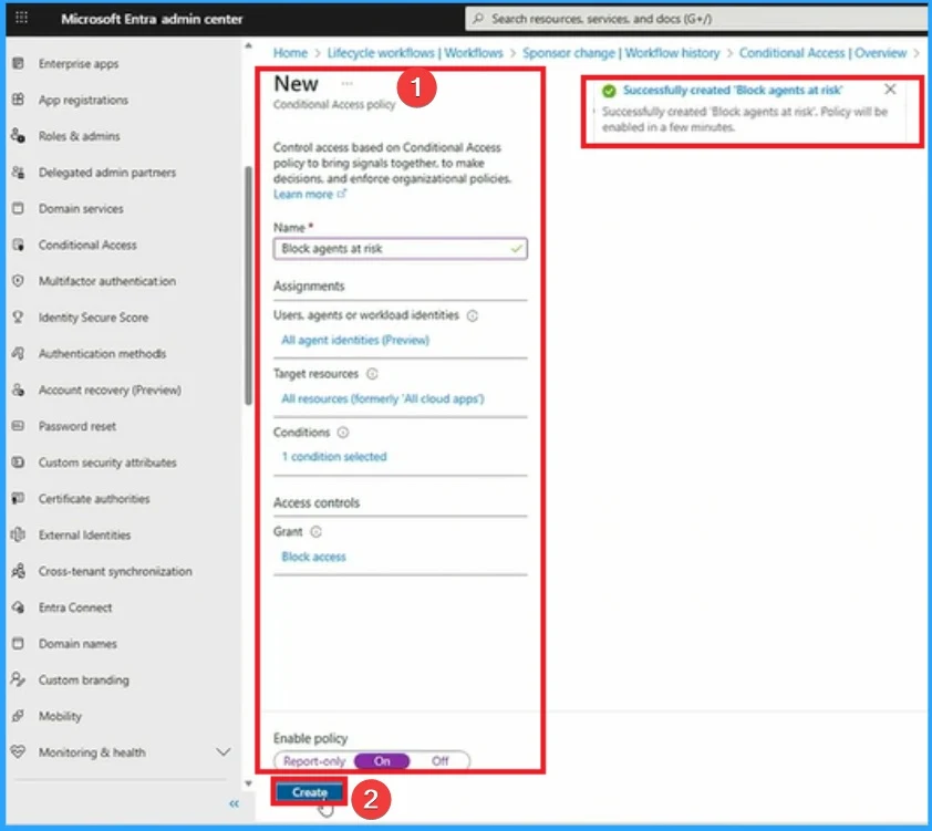 Setup Risk-Based Conditional Access for Entra Agents to Automatically Protect against Compromised Agents - Fig.5 - Creds to MS