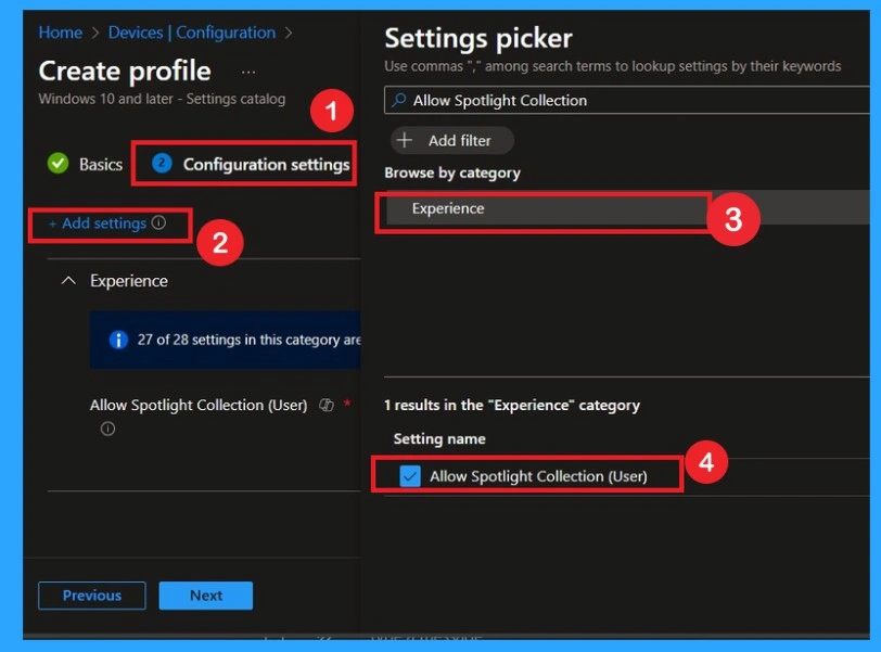 Blocking User Access to Spotlight Personalization Features using Intune Policy 4 Blocking User Access to Spotlight Personalization Features using Intune Policy- Fig.4