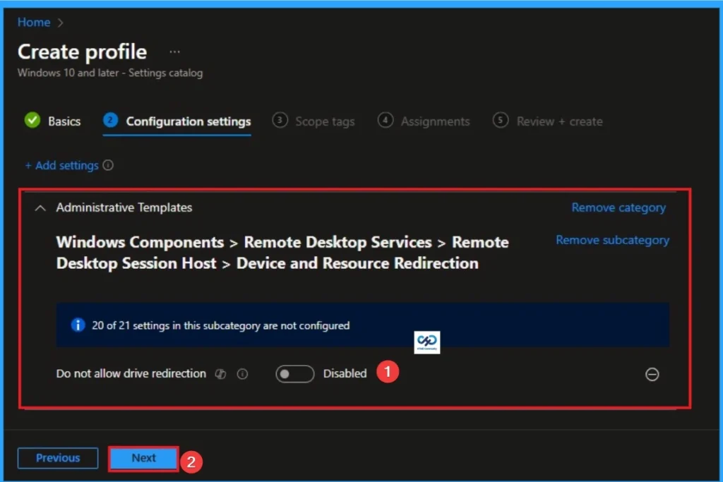 Disable Client Drive Redirect Mapping in Remote Desktop Services Session using Intune - Fig.6