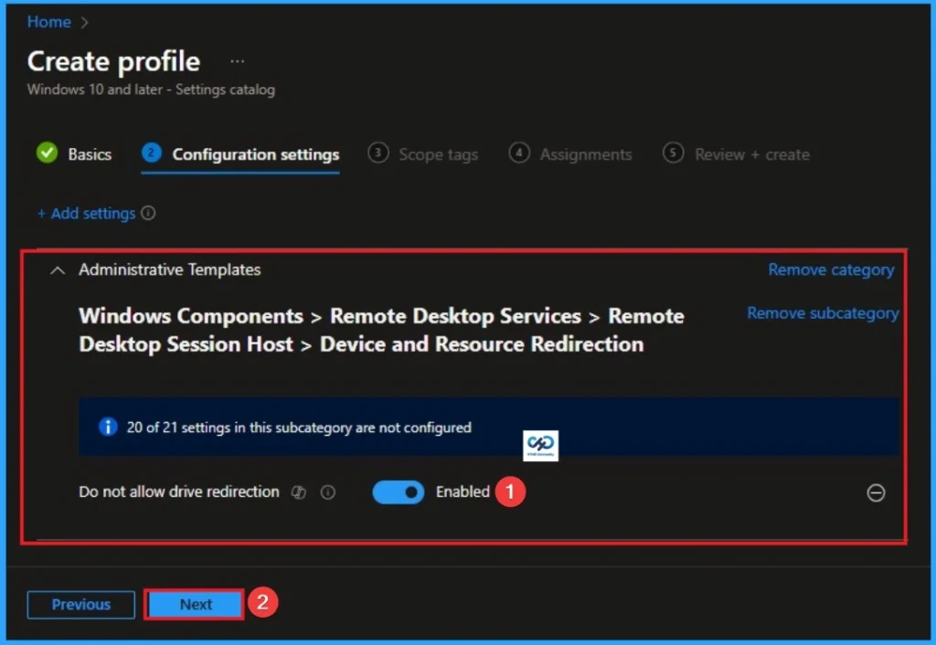 Disable Client Drive Redirect Mapping in Remote Desktop Services Session using Intune - Fig.7
