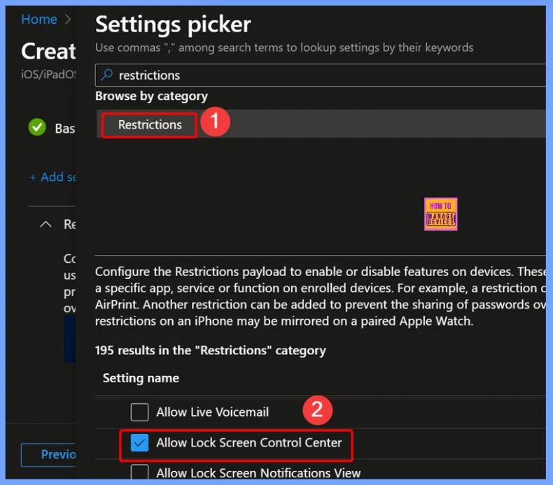 Enable Lock Screen Control Center on iOS using Intune Device Restrictions Policy - Fig.4