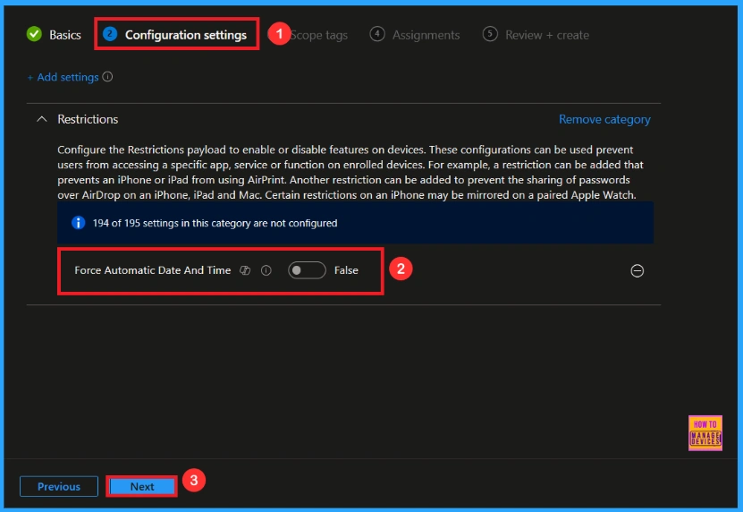 Enforcing Automatic Date and Time for Supervised iOS Devices using Intune 4 Enforcing Automatic Date and Time for Supervised iOS Devices using Intune - Fig.4