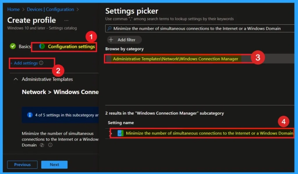 Improving Network Protection with the Minimize Simultaneous Connections Policy in Intune- Fig.4