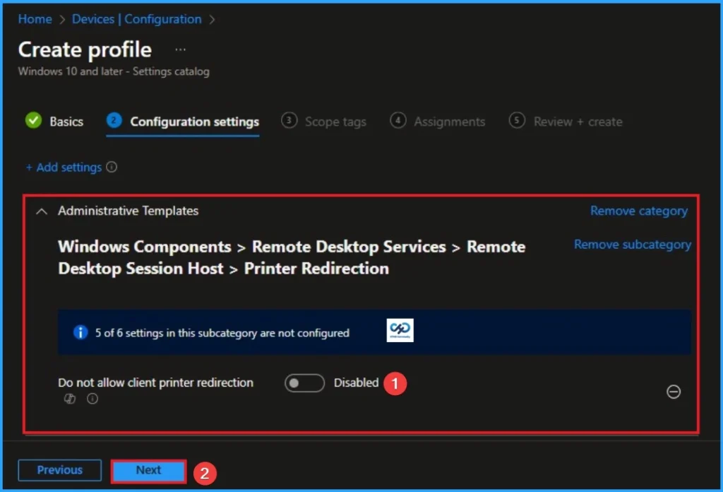 How to Prevent Mapping of Client Printers in Remote Desktop Services Sessions using Intune - Fig.5