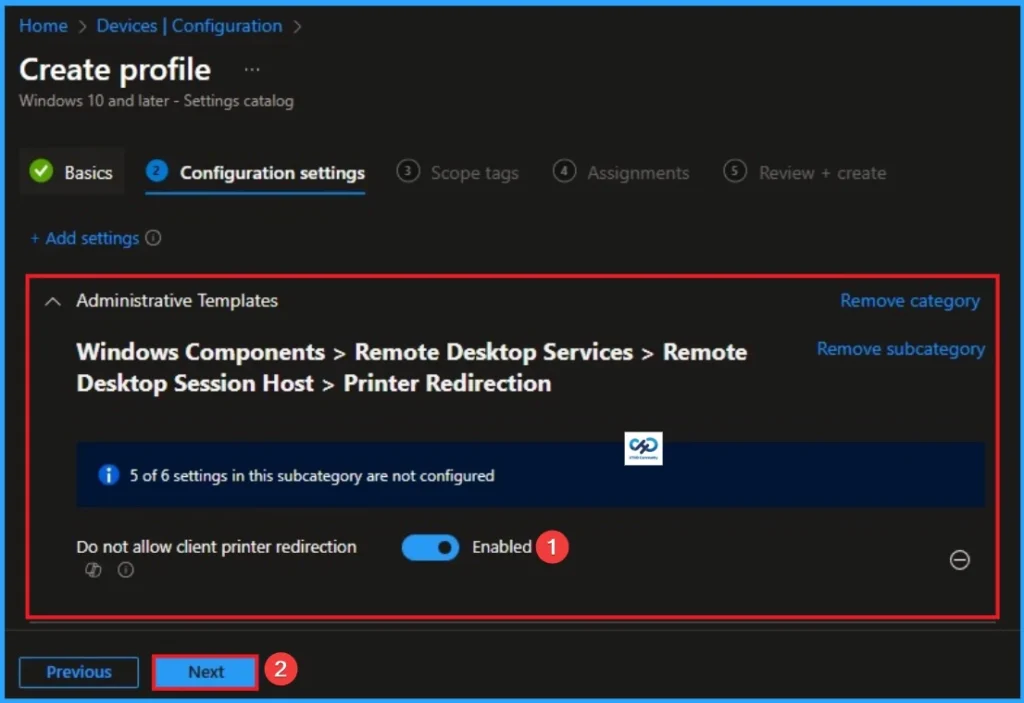 How to Prevent Mapping of Client Printers in Remote Desktop Services Sessions using Intune - Fig.6
