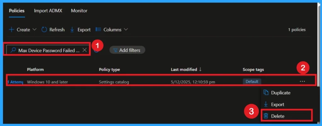 Max Failed Password Attempts Configuration using Intune Policy 13 Max Failed Password Attempts Configuration using Intune Policy- Fig.13