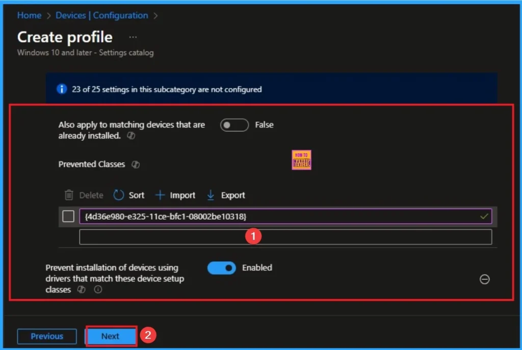 Prevent Installation of Devices using Drivers that Match these Device Setup Classes using Intune - Fig.6