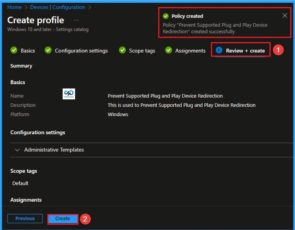 Prevent Supported Plug and Play Device Redirection in Remote Desktop Services Sessions using Intune 9 Prevent Supported Plug and Play Device Redirection in Remote Desktop Services Sessions using Intune - Fig.9