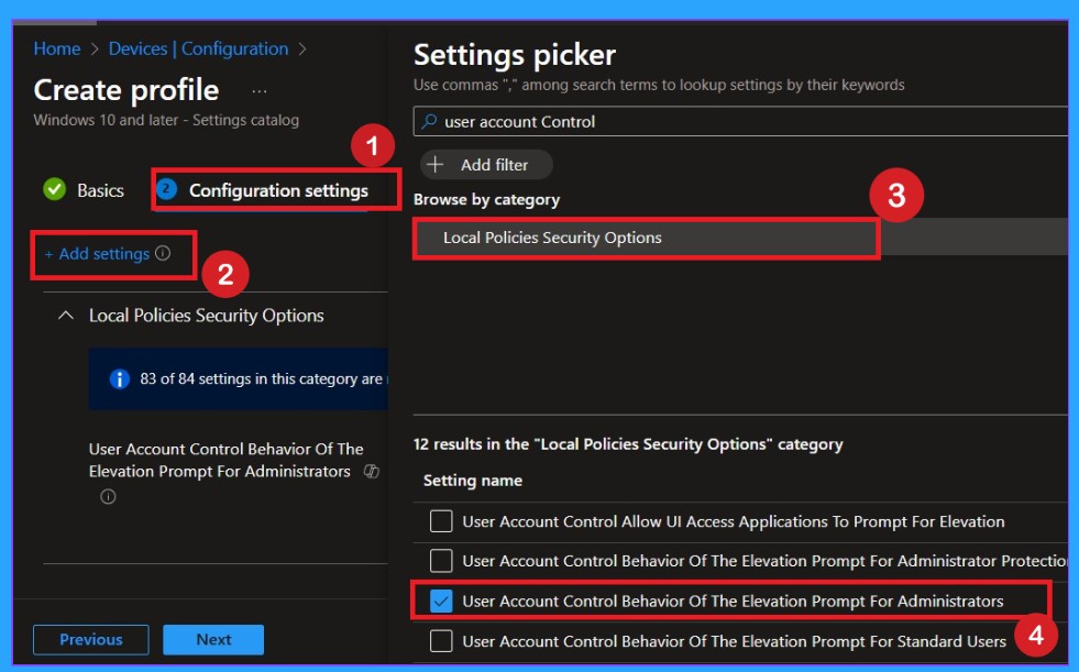 Enhancing System Security by Configuring UAC Elevation Prompts using Intune policy -Fig.4