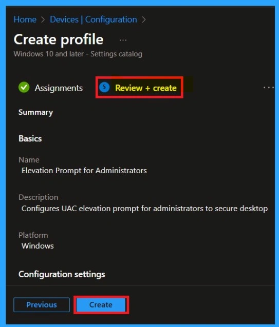 Enhancing System Security by Configuring UAC Elevation Prompts using Intune policy -Fig.9