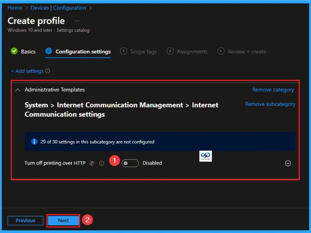 Disable Client Computer Printing Over both HTTP and HTTPS using Intune - Fig.5