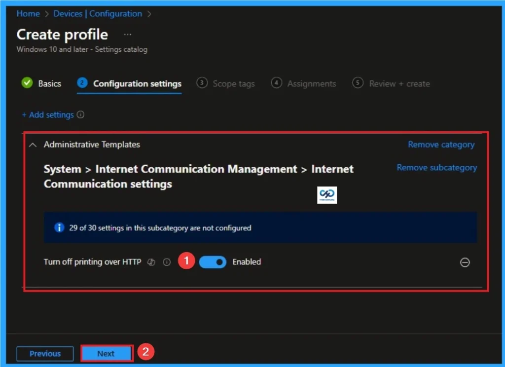 Disable Client Computer Printing Over both HTTP and HTTPS using Intune - Fig.6