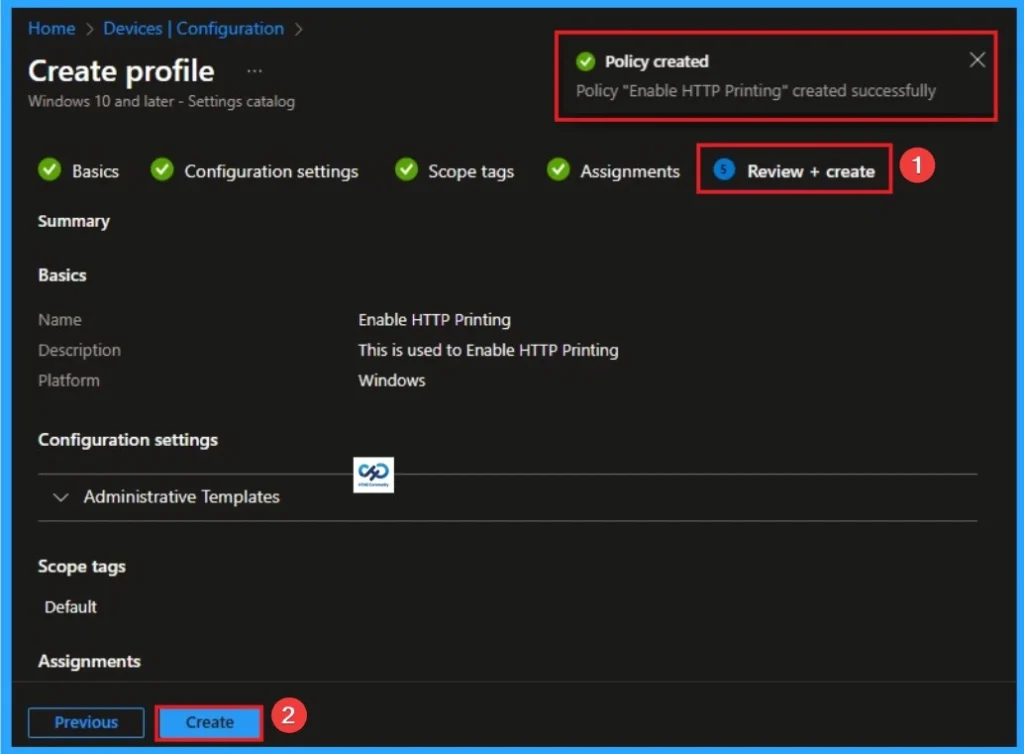 Disable Client Computer Printing Over both HTTP and HTTPS using Intune - Fig.9