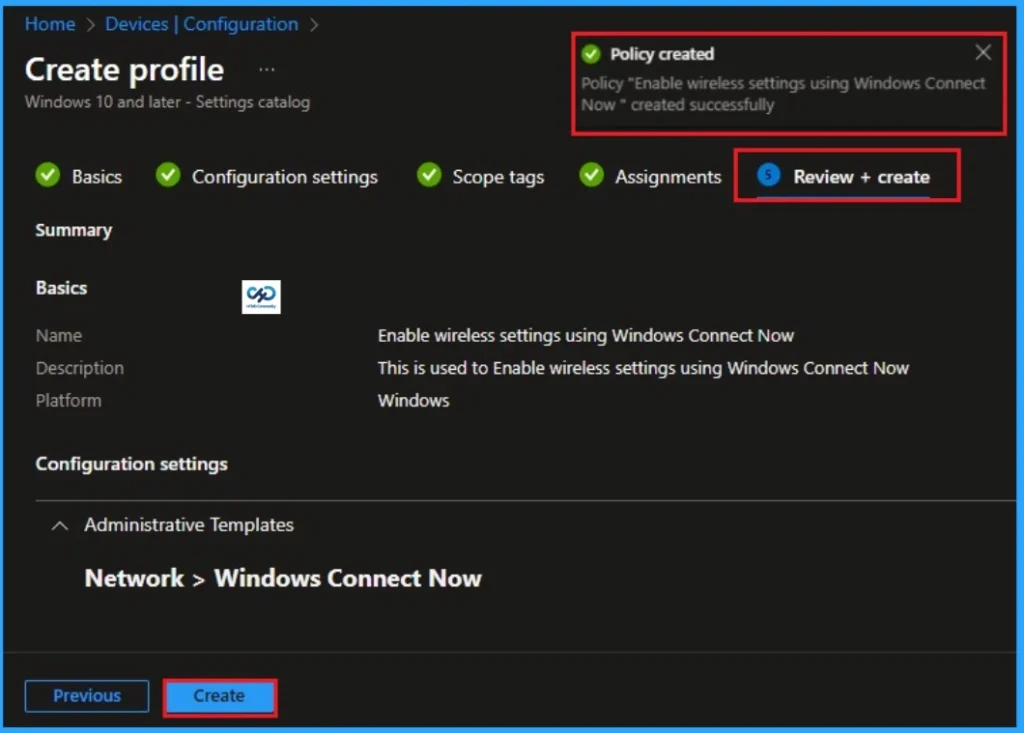 Enable Wireless Settings for Windows Connect Now using Intune - Fig.10