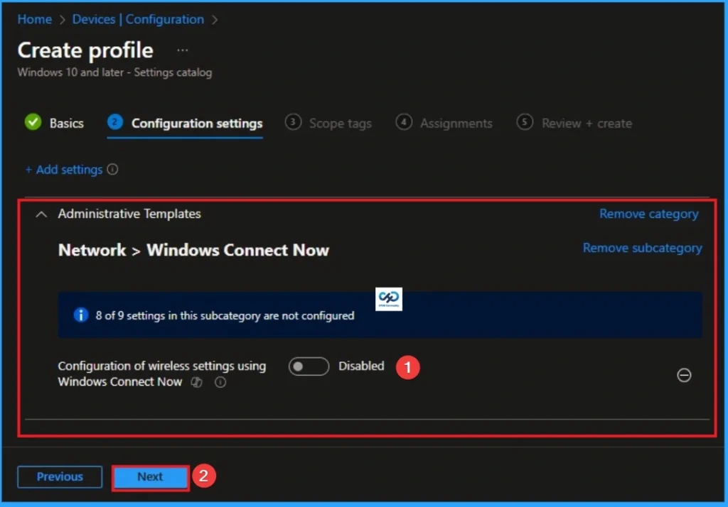 Enable Wireless Settings for Windows Connect Now using Intune - Fig.5