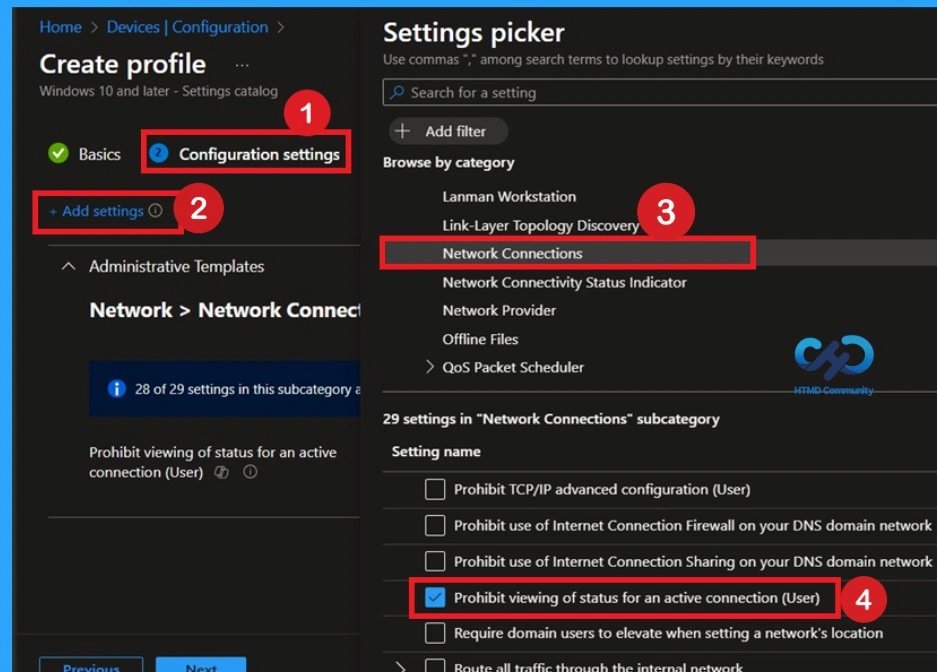 Managing Network Visibility by Disabling User Access to Connection Status using Intune Policy - Fig.3
