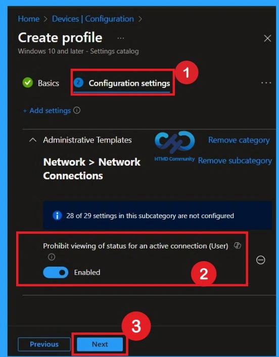 Managing Network Visibility by Disabling User Access to Connection Status using Intune Policy - Fig.5