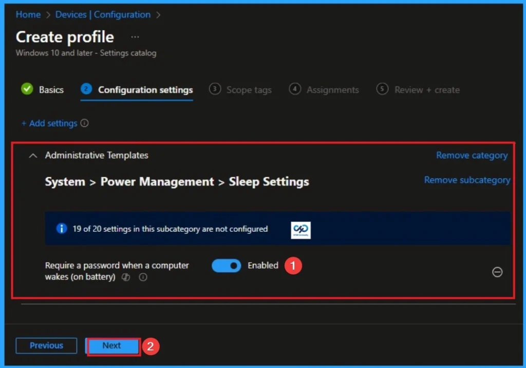 Require Password when Computer Wakes on Battery using Intune 7 Require Password when Computer Wakes on Battery using Intune - Fig.6