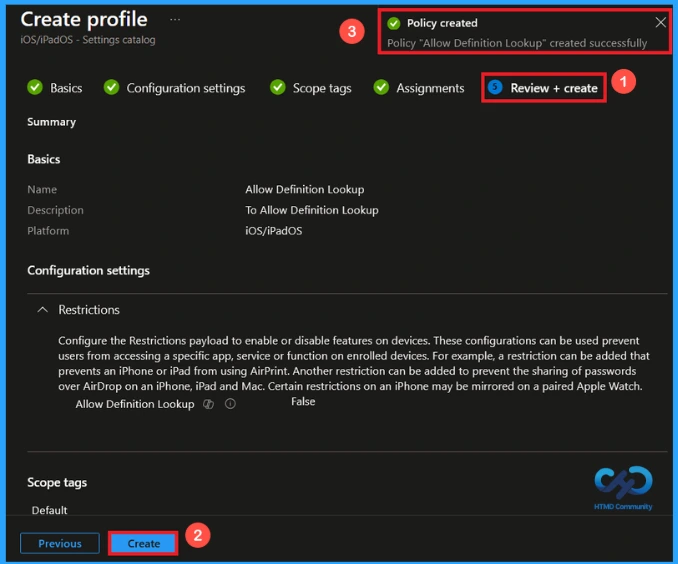 Controlling Defintion Lookup Feature in iOS using Intune - Fig.8